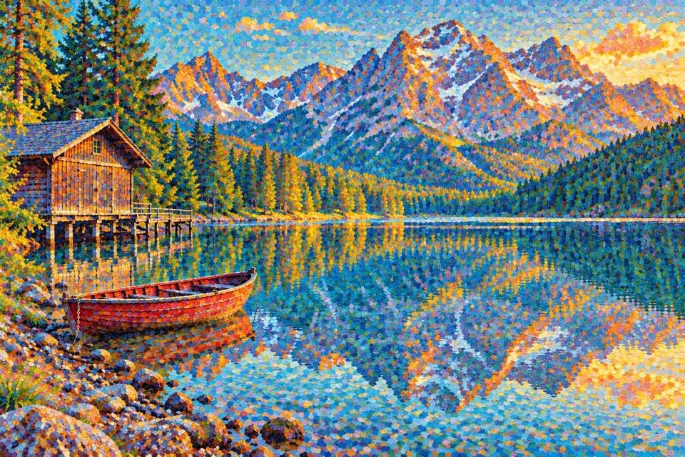 Landscape Photo in Pointillist Style — Pointillism result generated with ImgtoImg